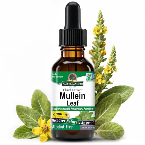 Natures Answer Mullein Leaf 1000 mg, 1 oz - Alcohol Free Herbal Supplement - Supports Respiratory Function and Mucous Membranes - Non-GMO, Kosher, Gluten-Free