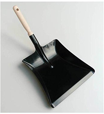Robuste Metall Kehrschaufel und Handfeger mit langem Stiel in Schwarz, Flach, Metall