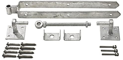 Wyre Direct Heavy Duty Galvanised Gate Hinge Set - 600mm Adjustable with 100mm x 100mm Hooks on Plate and Fittings for Shed, Gate, Garage & Barn, Stable Doors