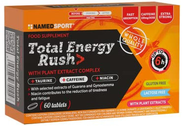 NAMEDSPORT> Total Energy Rush>, Complemento Alimenticio Tónico, Promueve el Metabolismo Energético, Ayuda a Combatir la Fatiga, Ideal para Deportes de Resistencia, Marca de Italia, 60 Tabletas