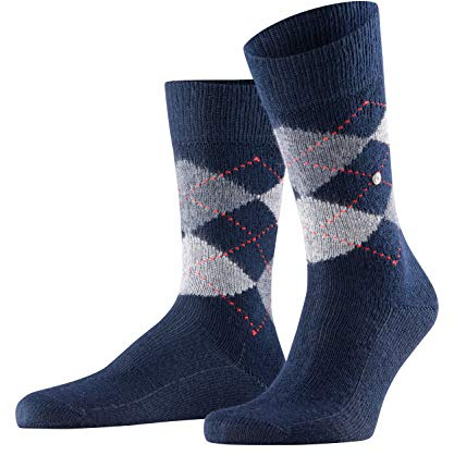 Burlington Preston strumpor för män, mjuka och varma, svarta, grå, många andra färger, förstärkta herrstrumpor med mönster, ventilerande, rutiga med Argyle, 1 par, Blå (Marine 6125), 40-46 EU
