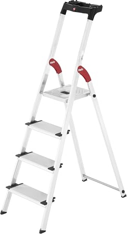 Hailo 5_8814-001 001-Escalera de Tijera de Aluminio Ancho XXL EasyClix (4 peldaños), Gris