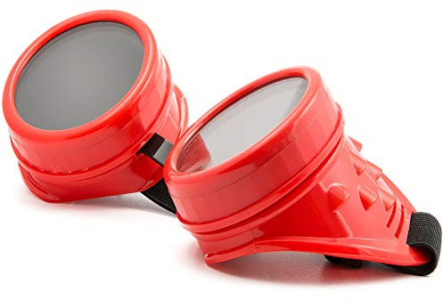 WELDING CYBER GOGGLES Schutzbrille Schweißen Goth cosplay STEAMPUNK COSPLAY GOTH ANTIQUE VICTORIAN WITH SPIKES Includes FREE set Lense Shades UV400 Protection Morefaz(TM) (red)