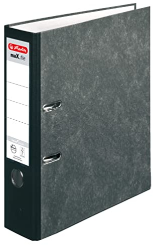 herlitz Ordner maX.file nature pocket, A4, Rückenbreite 8 cm, Wolkenmarmor, Schwarz, mit Einsteckrückenschild, FSC zertifiziert, 10 Stück