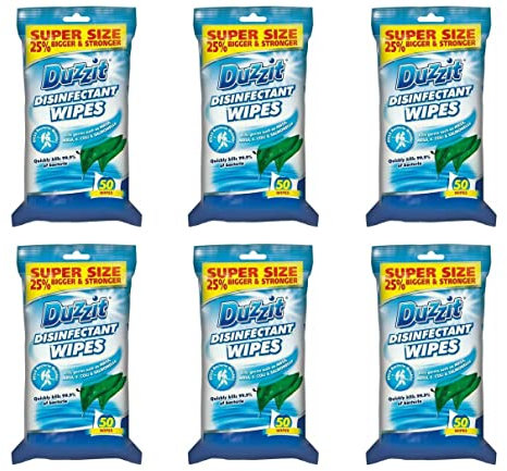 6 x Duzzit confezione da 50 salviette disinfettanti uccide il 99.9% dei germi