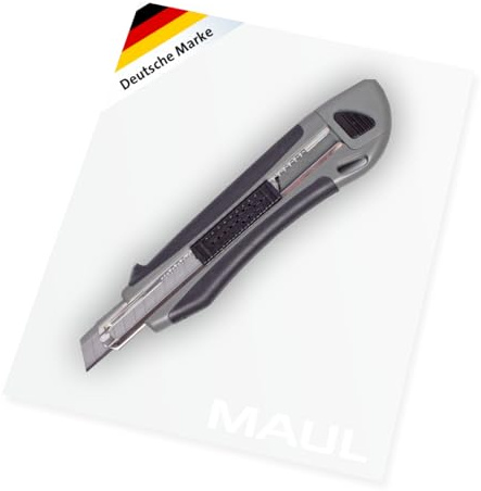 Maul Cutter Profi, Skärkniv 9 mm, Grå, Svart, 7740984, 1 Styck | Okrossbart hölje, gummerat komforthandtag, exakt bladmatning, 2 reservblad, praktisk upphängningsögla