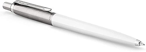 PARKER Jotter Original Druckkugelschreiber, weiß/stahlfarben, Linie M 1,0 mm, blaue Tinte.