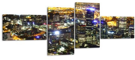 Leinwandbild Melbourne LW160 Wandbild, Bild auf Leinwand, 4 Teile, 200x90cm, Kunstdruck Canvas, XXL Bilder, Keilrahmenbild, fertig aufgespannt, Bild, Holzrahmen, Australien, City, Skyline,