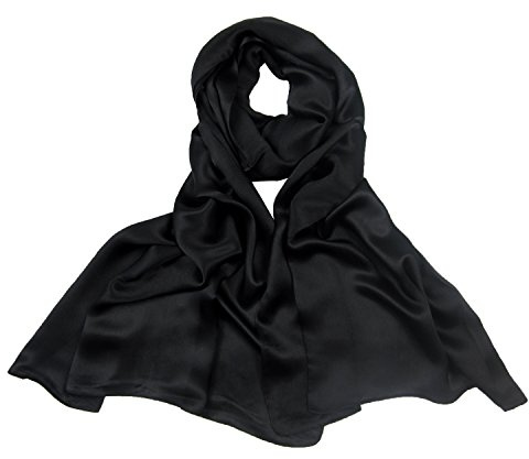 PB-SOAR 100% Seide Seidenschal Schal Halstuch Stola, einfarbiger Schal aus reiner Seide, schlicht und leicht, 8 Farben auswählbar (Schwarz)