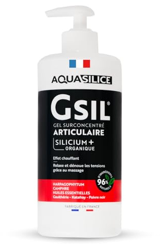 GSIL Pro - Gel Surconcentré Articulaire - Gel de Massage à Action Chauffante - Relaxe et Dénoue les Tensions - Silicium Organique, Harpagophytum & Huiles Essentielles - 500 ml - Fabriqué en France