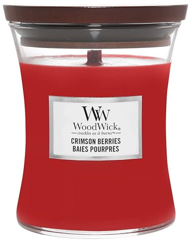 YANKEE CANDLE WoodWick Jarre parfumée Moyenne avec mèche en Bois crépitante | Baies pourpres | Jusqu'à 20 Heures de Combustion
