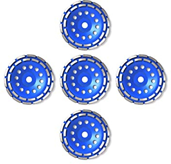 5 Stück QUANTEX Diamant-Schleiftopf 180mm. Diamant-Schleifscheibe doppelreihig mit 22,23mm Standardbohrung geeignet für alle Winkelschleifer, Betonfräse etc. Universal für Beton, Naturstein, Estrich.
