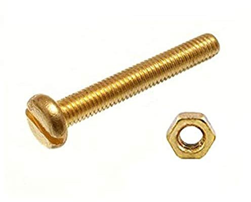 Merriway BH03537 (10 Pcs) Slotted Pan Head Machine Screws with Nuts, Brass M3 x 20 mm (1/8 Inch x 3/4 Inch) - Pack of 10 Pieces