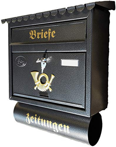 Naturholz-Schreinermeister XXL Briefkasten Anthrazit mit Zeitungsrolle Flachdach Katalogeinwurf Zeitungsfach