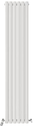 iBathUK Strata Wall-Mounted Vertical Double Oval Panel Radiator, 6 Column Steel High Thermal Output Hydronic Central Heating, Designer Modern Radiator in Matt White, 1800 × 354mm