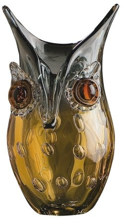 Glas Art Design-Vase Eule - Dekoobjekt handgefertigt aus Glas - hochwertiges Geschenk - Farbe: Amber-Braun - Höhe 23 cm
