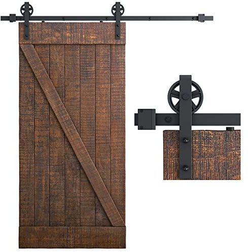 SMARTSTANDARD 6.6 Feet Heavy Duty Sliding Barn Door Hardware Kit, Black, Smoothly and Quietly, Simple and Easy to Install, Fit 36-40 Wide Panel (Industrial Bigwheel Hangers)