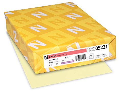 Neenah Paper Classic Linen Stationery, 24 lb Bond Weight, 8.5 x 11, Baronial Ivory, 500/Ream