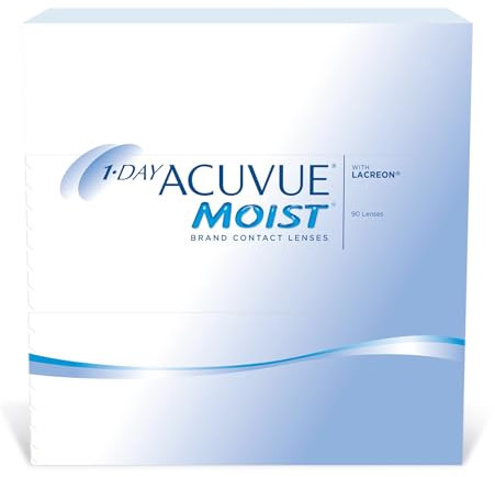 ACUVUE MOIST 1-Day Tageskontaktlinsen für empfindliche Augen & Allergiker – Tageskontaktlinsen mit 3 dpt und BC 8.5 – UV Schutz & Komfortables Tragegefühl – 90 Linsen