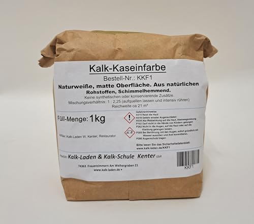 Kalk-Kaseinfarbe. Keine konservierende o. synthetische Zusätze. Schimmelhemmend. 1kg bis 21qm