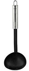 Fackelmann OPAL Soup Ladle, Stirring & Serving Soup Spoon, Cooking Spoon, Sauce Scoop, Anti-Scratch Plastic Function Head, 30x9.5x6.5cm, Black & Silver