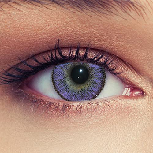 DESIGNLENSES Lenti a contatto colorate viola, 1 paio (2pz) per un aspetto naturale - senza gradazione/diottrie - lenti mensili morbide - buono per occhi scuri + caso di lenti Natural Purple