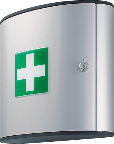 Durable Erste Hilfe Kasten First Aid Box M, mit Schloss, ungefüllt, silber, 197023 | Abschließbarer Verbandkasten aus Aluminium, schwenkbare Innenfächer, für DIN 13164 Füllungen, 302x280x118mm