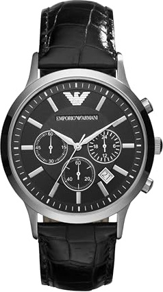 Emporio Armani Watch for Men, Quartz 3 sub dial Chronograph Movement and 43mm Case Size with Leather Strap