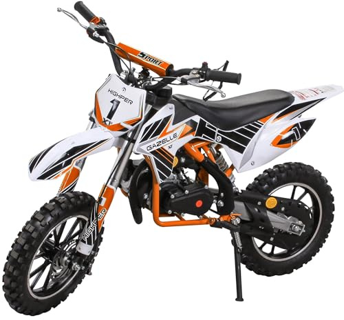 Actionbikes Motors Kinder Crossbike Gazelle | 2-Takt 49 CCM Motor bis 𝟑𝟓 km/h - Motorrad - Pocket Bike - Dirt Bike - Motocross - Pocketbike - Motorsport - Dirtbike - Enduro ab 8 Jahren (Orange)