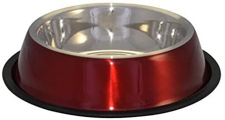 Ellie-Bo Dog or Cat Stainless Steel Anti-Skid Food Bowls in 6 Sizes and 4 Colours (0.90L LARGE, RED)
