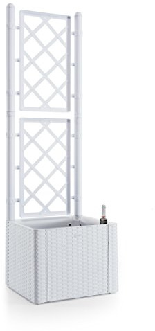 Rankgitter Spalier mit Pflanzkasten, Rattan-Design, Kunststoff, Weiß | Mit integriertem Kasten, Maße 43 x 43 x 142 cm, ideal für Garten, Terrasse und Balkon