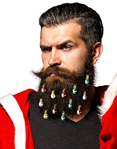 Beardaments Beard Ornaments for Men Colorful Christmas Baubles - Easy-Attach Funny Christmas Ornaments for Cosplay and Holiday Parties - 12pc