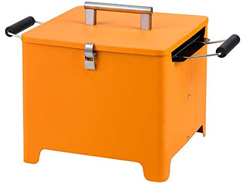 tepro Camping Grill Chill & Grill Cube, kleiner Holzkohle-Grill zum mitnehmen, mit Deckelgriff, keine Montage, Maße ca. 53,5 x 36,3 x 35 cm, Orange