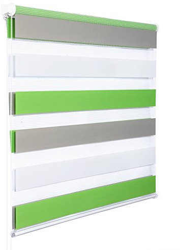 WOLTU Doppelrollo Klemmfix ohne Bohren Weiß+Grün+Grau B75 x H150 cm, Duo Rollo lichtdurchlässig Fensterrollo für innen verdunkelnd, Zebrarollo mit Kettenzug - Seitenzugrollo für Fenster und Tür