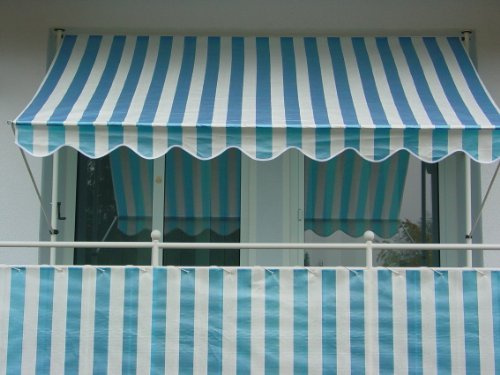 ANGERER Klemmmarkise Standard blau-weiß, 250 cm | Markise für Sonnenschutz, Montage ohne Bohren, ideale Balkonmarkise für Mietwohnungen, Made in Germany, Bezug aus PE-Gewebe