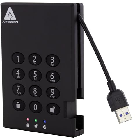 Apricorn 500GB Aegis Padlock USB 3.0 256-bit AES XTS Hardware Encrypted Portable External Hard Drive (A25-3PL256-500)