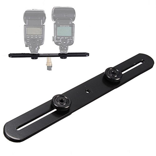 Lonker Soporte de trípode de doble flash para tornillo de 1/4 pulgadas, soporte de luz de video de estudio, linterna externa, cámara Speedlite (sin enchufe de zapata caliente), soporte de cámara dual