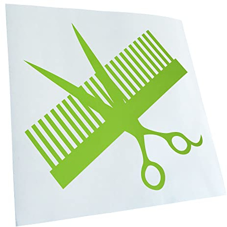 Kiwistar - Autocollant - Peigne & Ciseaux 11 x 11 cm - Vert Citron - G10 - pour Voitures, vélos, véhicules, Motos, cyclomoteurs, Tuning, vitres arrière