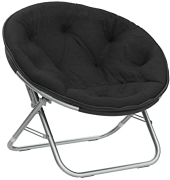 Urban Lifestyle Faux Fur Saucer Chair, Foldable Cozy Accent Chair for Kids, Teens & Adults, Gaming Chair Dorm Chair Bedroom Chair, Metal Frame, Black Faux Fur Seat