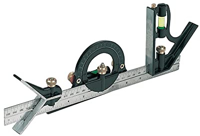 Dapetz Precision Engineer Combination Square Set Ruler Protractor 180 Degrees Metric Includes Scriber and Vials Stainless Steel, 300mm Blade Marked in Metric and Imperial Graduations