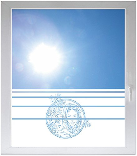INDIGOS UG Sichtschutzfolie Glasdekorfolie Fensterfolie mit Motiv satiniert Blickdicht - d042 hübsche Frau Ornament - 1200 mm Länge - 500 mm Höhe Streifen