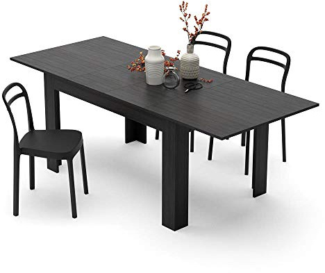 MOBILI FIVER, Easy, ausziehbarer Esstisch, 140(220) x90 cm, Esche, Schwarz, Made In Italy
