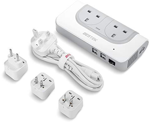 BESTEK UK to USA Power Converter Travel Power Adapter 200W Step Up Transformer 110v to 240v Voltage Converter with 4 USB Ports, Grey