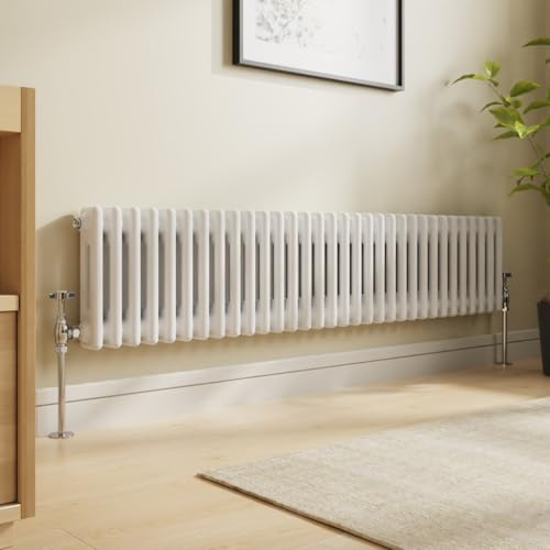 NRG Radiador de baño tradicional Coliseo de hierro fundido de 300 x 1460, color blanco brillante, 2 paneles