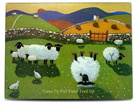 Time to Put Ewer Feet Up Glass Chopping Board Table Top Protector by Thomas Joseph - Sheep Gift