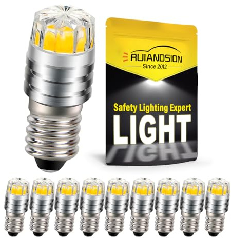 Ruiandsion 10 Stück E10 LED Upgrade Birne 2W COB 3V 4300K Warmweiß LED Birne Ersatz für Taschenlampen Taschenlampe Scheinwerfer Scheinwerfer