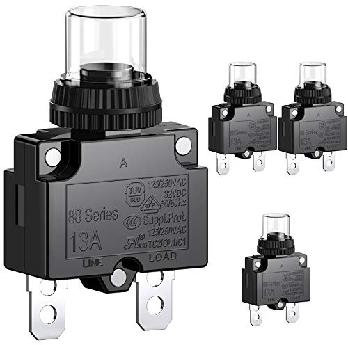 CLDIY Interruttore di alimentazione 13 A con protezione termica da sovraccarico 88 Series manuale Push Button Reset con morsetti di collegamento rapido e cappuccio impermeabile 32 V DC o 125250 VAC