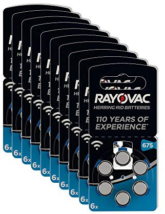 RAYOVAC Piles pour Amplificateur Appareil Auditif, Piles Bouton pour Aide Auditive, lot de 60, taille 675