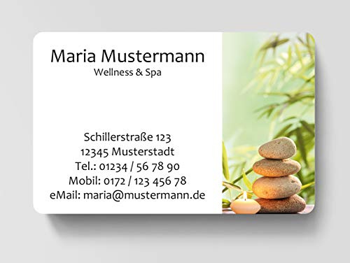 100 Visitenkarten, laminiert, 85 x 55 mm, inkl. Kartenspender - Gesundheit Wellness Spa