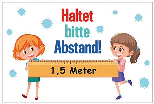 2 Hinweis-Aufkleber 30 x 20 cm - Bitte Abstand halten für Schulen und Kindergärten, Kitas zum Schutz vor dem Corona-Virus (COVID-19), 300x200 mm - selbstklebend